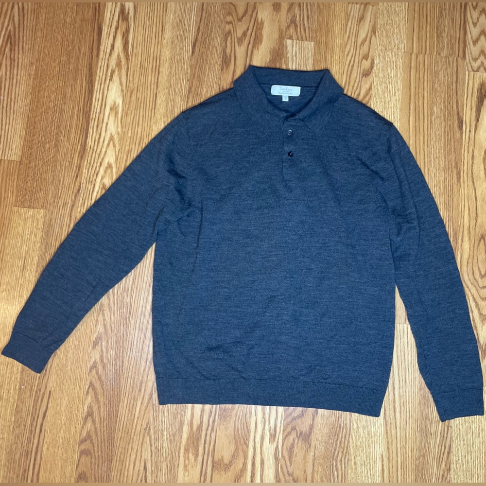 Turnberry 100% extra fine Merino Wool navy very soft collared sweater